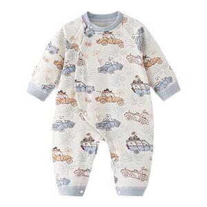 婴儿连体衣斜开偏襟护肚纯棉秋冬