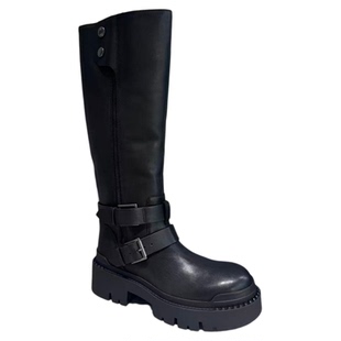 ASH女鞋2025秋冬皮带扣机车靴圆头厚底增高侧拉链长靴AP303L12021