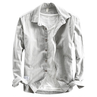 秋冬休闲长袖男衬衫纯棉百搭衬衣商务外套青年高级感衣服纯色上衣