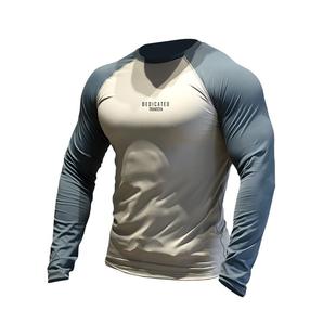 拼色圆领男士健身衣长袖紧身高弹速干运动上衣透气T恤肌肉打底衫