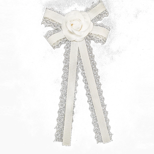 2023年新款小香风山茶花白色蝴蝶结别针百搭领结花女珍珠丝绒配饰