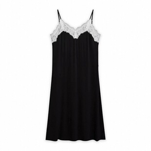 吊带睡裙女带胸垫夏季黑色蕾丝露背性感大码睡衣凉感家居服中长款