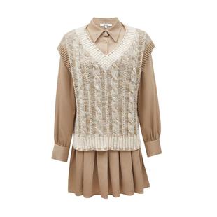 oq区绫致ONLY2025春夏气质百搭翻领套装短款百褶裙连衣裙女