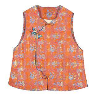 中国丝绸隆鹊【福寿三多】宋锦新中式气质马甲休闲高档桑蚕丝女装