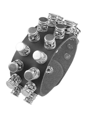 立体圆台工艺镂空花纹黑色皮手链