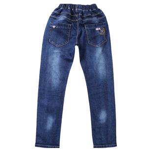 青少年牛仔裤裤男孩学生松紧裤子大童初中生休闲男装直筒裤薄款