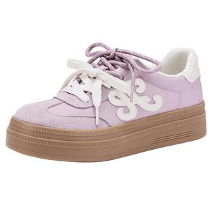 热风厚底德训鞋女款2025年冬季新款百搭粉色休闲鞋增高板鞋女鞋子