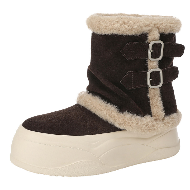 MILLIE'S/妙丽真皮加绒棉鞋女靴