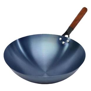 烤蓝传统铁锅老式圆底锅具手工煤气灶熟铁锅炒菜不沾无涂层已开锅