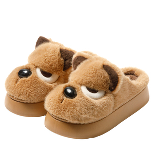 可爱棉拖鞋男款秋冬季情侣居家厚底防滑保暖卡通哈巴狗毛绒棉拖女
