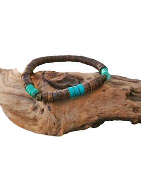 绿松石椰子珠木珠青铜圆形手链