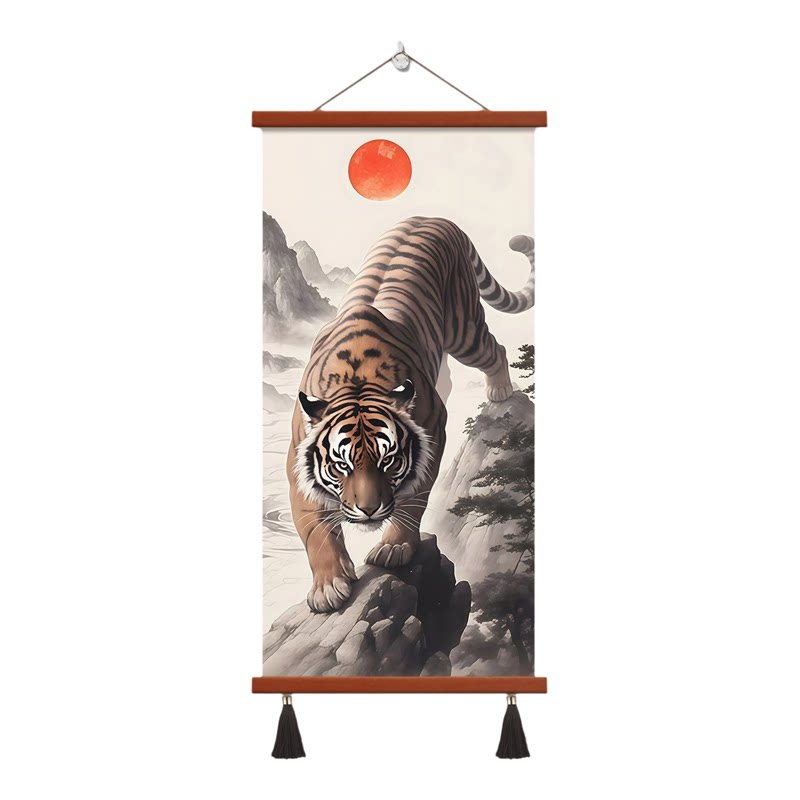 老虎国画猛虎下山玄关装饰画客厅办公室入户墙画壁画镇宅旺宅挂画