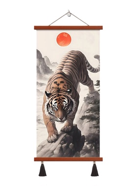 老虎国画猛虎下山玄关装饰画客厅办公室入户墙画壁画镇宅旺宅挂画