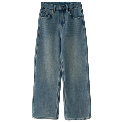 高腰显瘦加厚加绒直筒阔腿牛仔裤