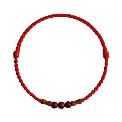节节高升天然桃木竹节红绳手链