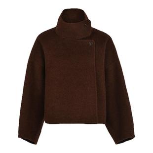 SeRinaBlue2025冬季新款休闲立领100%全羊毛双面呢短款外套女大衣