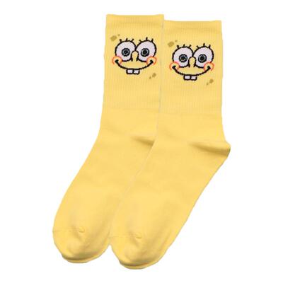 外穿秋冬女中筒袜子男长筒ins潮街头运动可爱情侣纯棉海绵宝宝搭