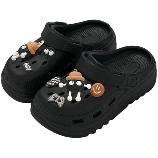 黑色洞洞鞋女款夏季2025新款外穿沙滩厚底防滑eva包头凉拖鞋女士