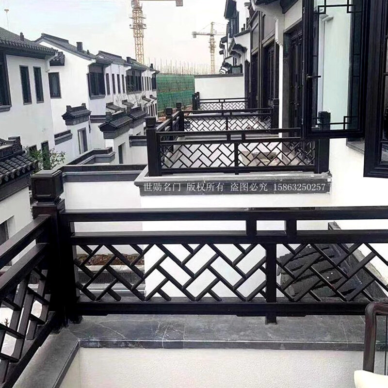 铁艺铝艺护栏围栏阳台徽派铝合金玻璃栏杆中式仿古栅栏别墅庭院门