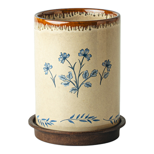 悠瓷复古陶瓷筷子筒带底托家用厨房沥水筷子笼筷子桶刀叉勺收纳罐