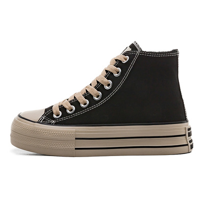 人本厚底圆头休闲加绒帆布鞋