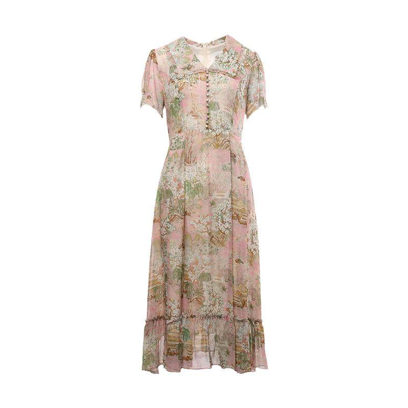 声雨竹官方旗舰店2024年夏季新款女士连衣裙商场同款中长裙A字裙