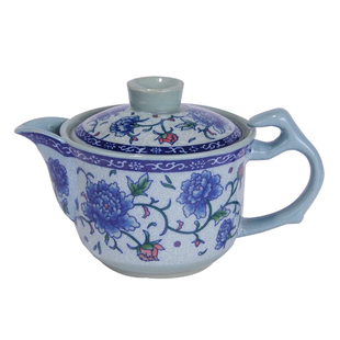 陶瓷茶壶单壶 中号青花复古风泡茶器功夫茶具酒店侧把壶滤网包邮