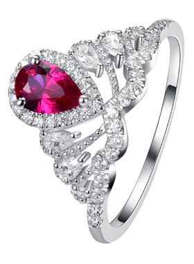 卓蝶皇冠款纯银镶嵌仿戒梨形水滴