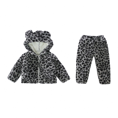 女童冬季加绒加厚连帽家居服套装