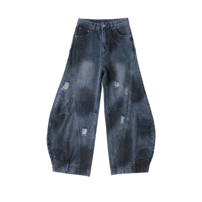 LAMLICKA黄朔水洗蓝色弯刀牛仔裤