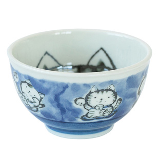 纳豆夫妇日本进口美浓烧陶瓷饭碗可爱招财猫菜盘日式面碗家用餐具