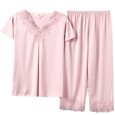 中裤仿真丝绸加大码两件套睡衣