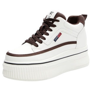 夏季网面内增高休闲板鞋女真皮厚底小白鞋女配裙子阔腿裤穿的鞋子