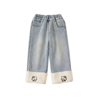 加厚羊羔绒内里柔软牛仔直筒裤