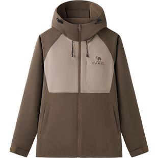 骆驼男装夹克风衣外套男女2025耐磨防风防泼水连帽旅行登山服