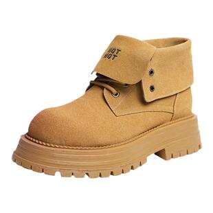 红蜻蜓流浪翻糖靴子秋季厚底增高大黄靴女款短筒靴翻盖马丁靴女鞋