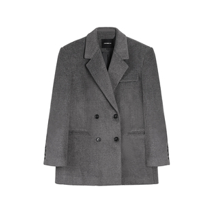 辰米范【现货7折】高级感毛呢西装外套女宽松加厚呢子短款大衣