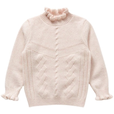 纯山羊绒女童毛衣立领粉色木耳领