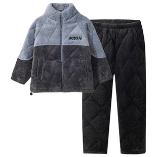 英博伦2025新款儿童睡衣法兰绒三层夹棉冬季加厚加绒款男童家居服