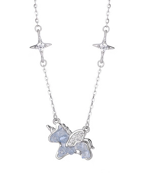 足银999纯银星愿独角兽项链女