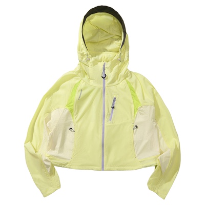 瞬时山野Monterest户外C6防泼水撞色拼接连帽防晒服短款防晒衣女