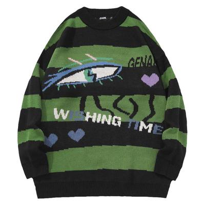 genanx套头黑绿色提花新款针织衫