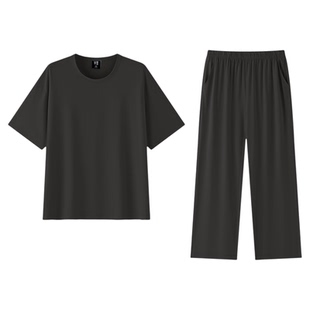 半墨大码睡衣男士夏季薄款冰丝网眼短袖T恤可外穿家居服套装夏天