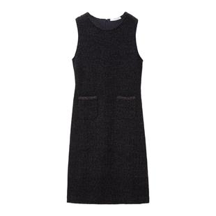 OVV Outlet 秋冬新女黄金羊毛经典无袖针织连衣裙织带优雅小黑裙