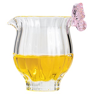 画续粉蝶花苞玻璃公道杯玻璃茶海高档功夫茶道配件耐高温分茶器