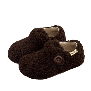 韩版儿童保暖毛毛鞋2025冬款魔术贴女童羊羔毛勃肯鞋男童豆豆棉鞋