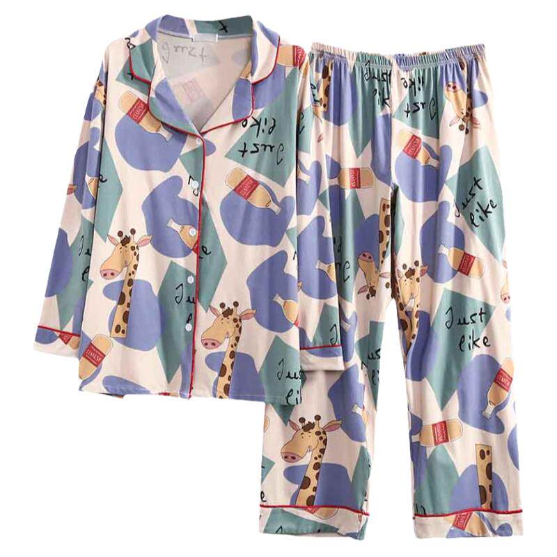 春秋睡衣女小个子纯棉翻领开衫xs家居服春季新款两件套145 150cm
