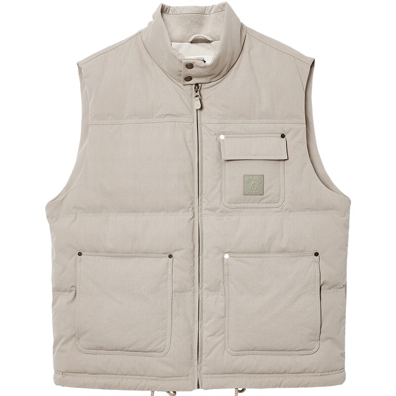 杰克琼斯秋冬季男装马甲背心宽松立领拉链字母装饰时尚百搭潮流帅