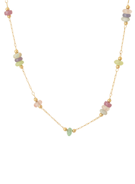 间隔彩色天然石锁骨链项链夏天女