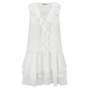 SHRO ENRO26夏季新款绣花荷叶边连衣裙无袖V领宽松A字短款仙女裙